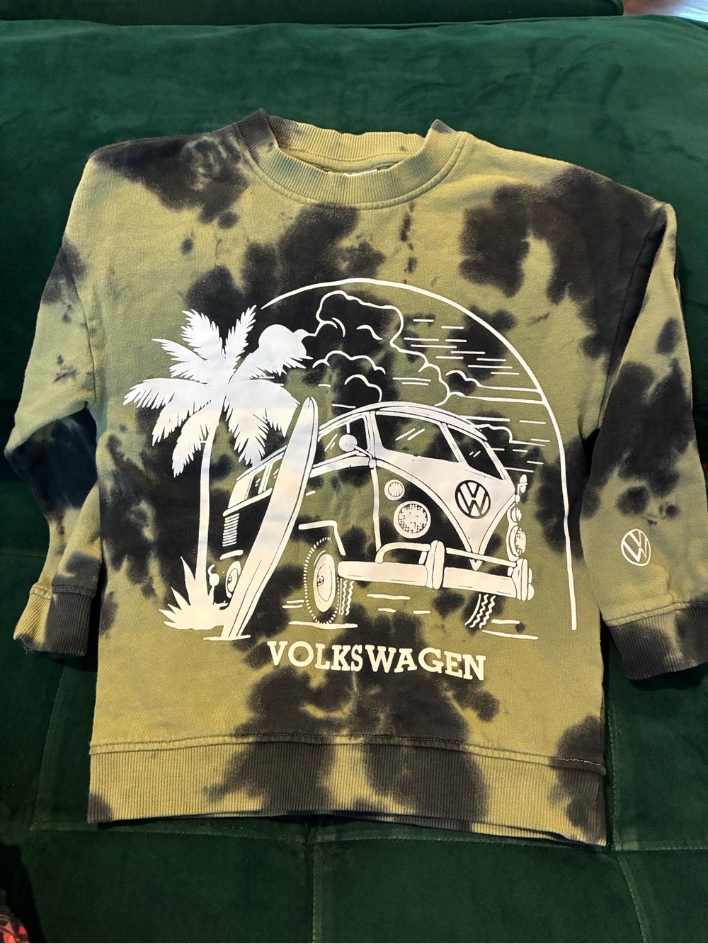 Volkswagen Kids Tie-Dye Crewneck Sweatshirt in Olive & Black